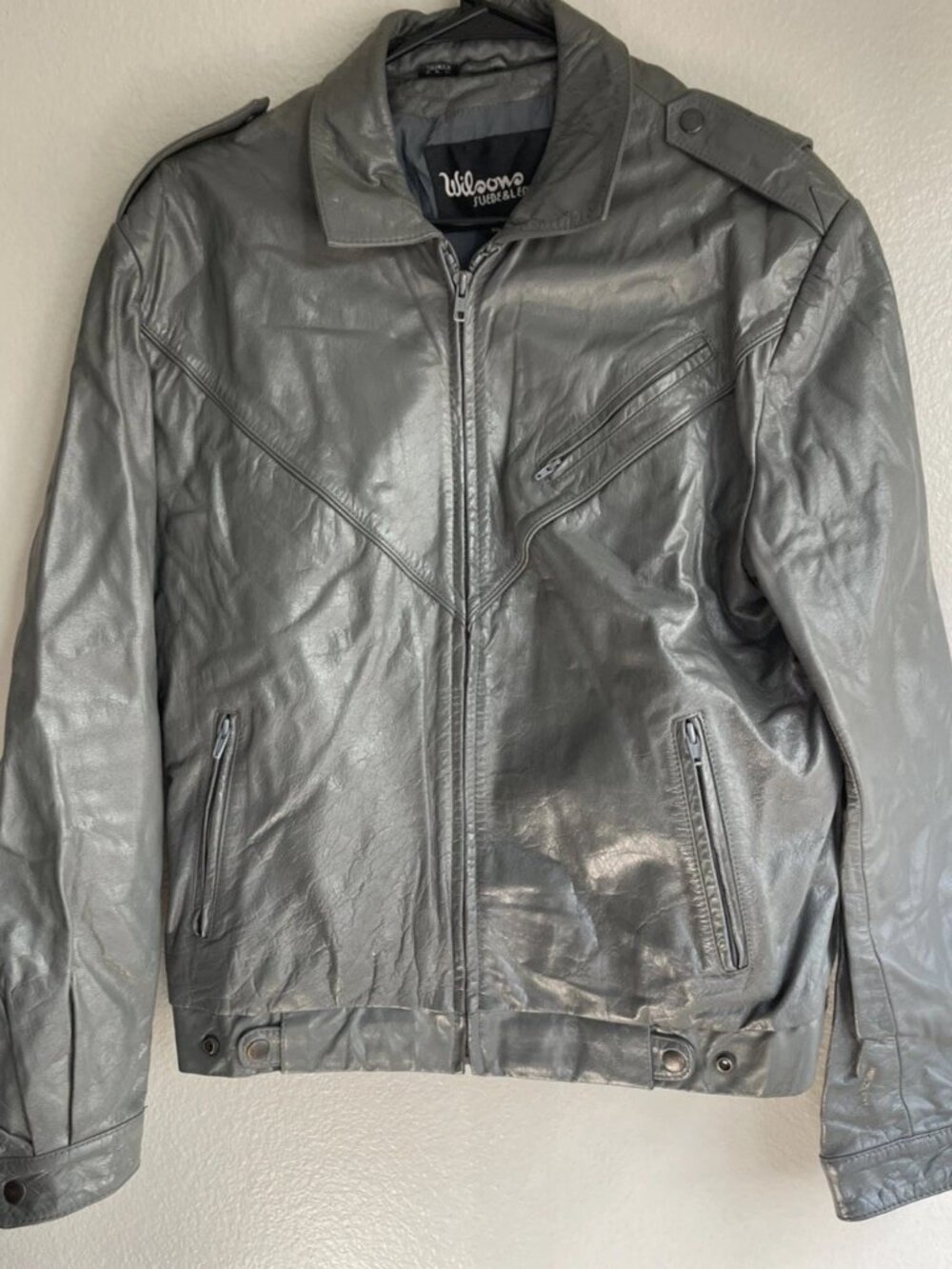 Vintage Wilsons Leather Zip Motorcycle Bomber  Space Gray Jacket Zip Women’s 44